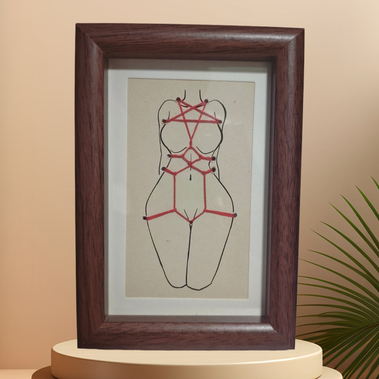 Hand-Braided Shibari Rope Art Decor — Solid Wood Frame, 3D Rope Illustration